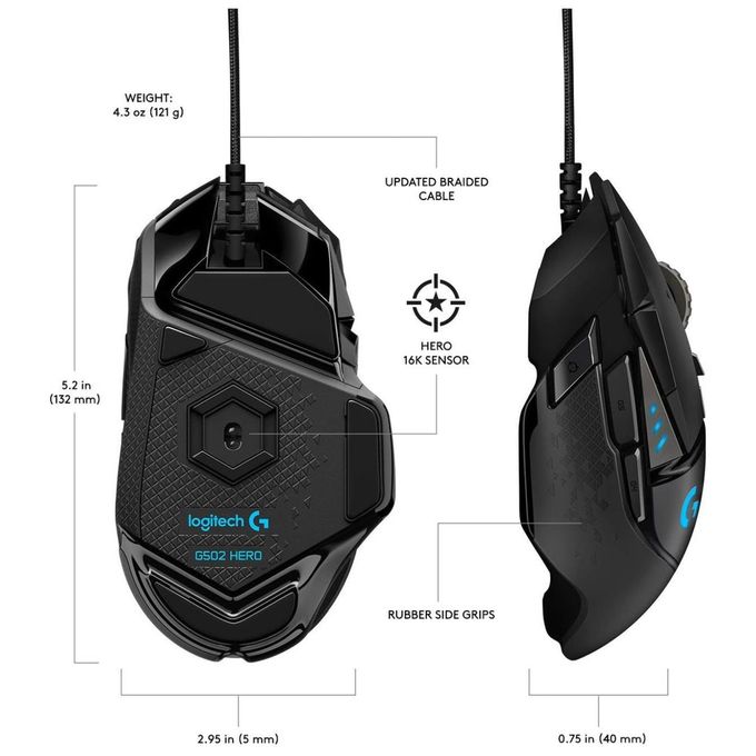 Logitech G502 HERO High Performance Gaming Mouse 16000 DPI 11 Programmable Buttons