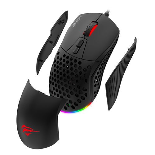 Havit_MS885 (1) MS885 RGB Honeycomb Gaming Mouse- Lightweight Switchable Cover -10000 DPI -PMW3325 Sensor -7 MMO - الصورة 1
