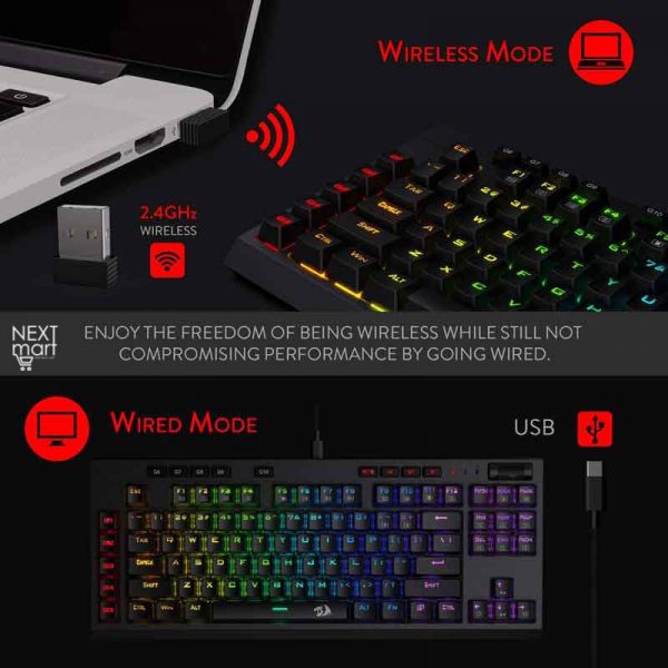 Redragon K596 Vishnu 2 4G Wireless RGB Mechanical Gaming Keyboard 87 Keys TKL Compact Keyboard 4