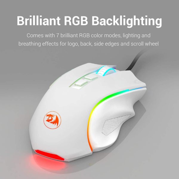 Redragon M602 RGB Wired Gaming Mouse RGB Spectrum Backlit Ergonomic Mouse Griffin Programmable with 7 Backlight Modes up to 7200 DPI for Windows PC Gamers White 1