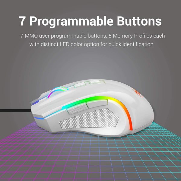 Redragon M602 RGB Wired Gaming Mouse RGB Spectrum Backlit Ergonomic Mouse Griffin Programmable with 7 Backlight Modes up to 7200 DPI for Windows PC Gamers White 2