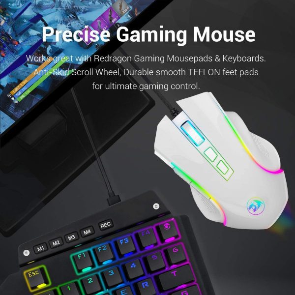 Redragon M602 RGB Wired Gaming Mouse RGB Spectrum Backlit Ergonomic Mouse Griffin Programmable with 7 Backlight Modes up to 7200 DPI for Windows PC Gamers White 5