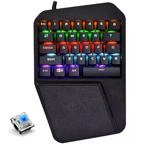 1 Single Hand RGB Mechanical USB Gaming Keyboard - Blue Switch - 9 LED Modes - الصورة 1