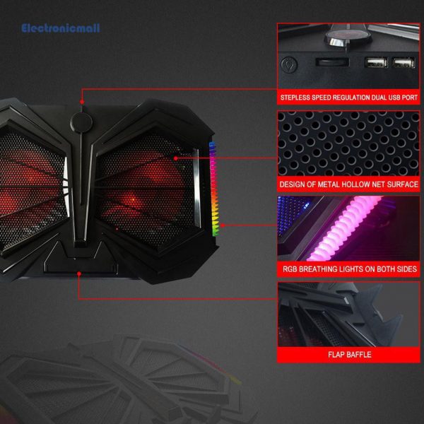 ElectronicMall01 YL 017 RGB Breathing Light Laptop Cooler 2 Fan Notebook Cooling Pad Stand 4