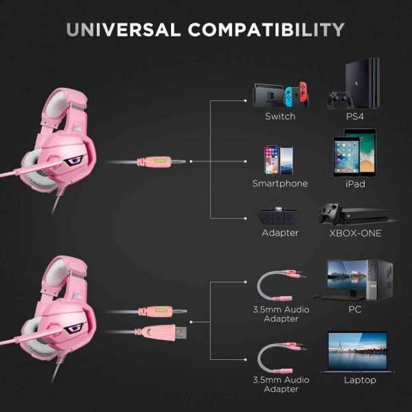 ONIKUMA K5 Pink LED Gaming Headphones Headset With Mic Microphone For PS4 PC Pink warrior Gamer.jpg q50 1