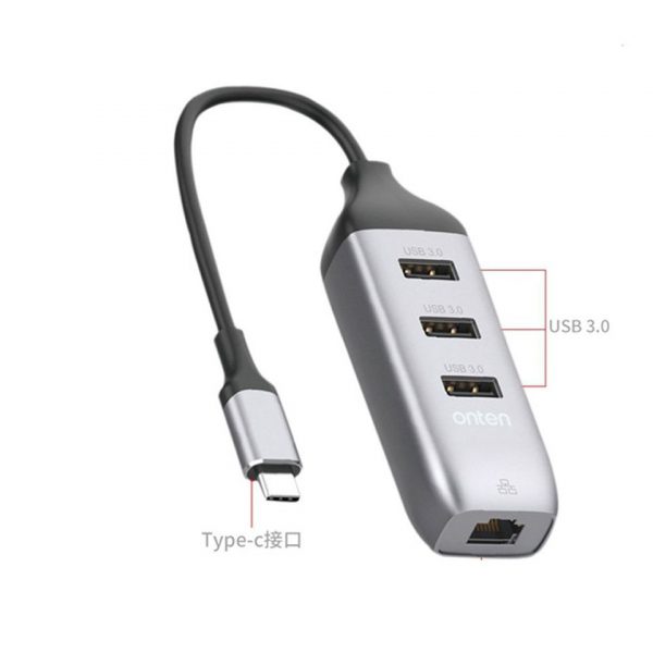 Onten 95118R USB C to 3 USB 3.0 Hub With Gigabit Ethernet Adpater 2