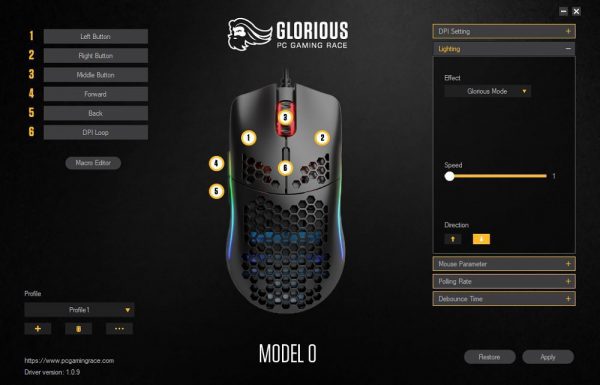 glorious pc gaming mouse model 0 software lighting