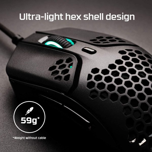 HyperX Pulsefire Haste Gaming Mouse Ultralight 2.08 oz Honeycomb Shell Hexagon Pattern RGB HyperFlex USB Cable Up to 16000 DPI 6 Programmable Buttons 1