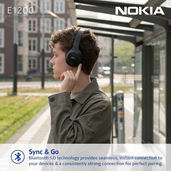 Nokia E1200 Lightweight Bluetooth 50 40 Hours Ergonomic Wireless Bluetooth Essential Over Ear Headphones