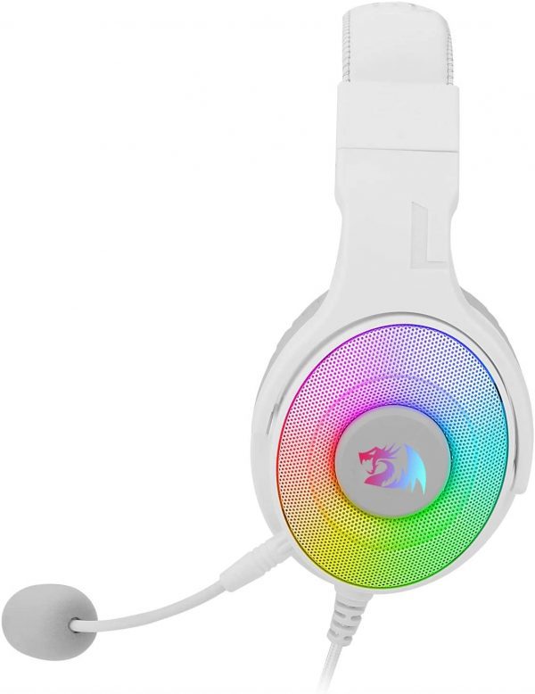 Redragon H350 Pandora White Wired Gaming Headset Dynamic RGB Backlight Stereo Surround Sound 50MM Drivers Detachable Microphone Over Ear Headphones Works for PC PS4 XBOX One NS 3