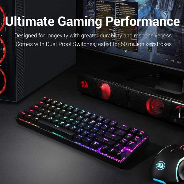 Redragon Wireless Mechanical Gaming Keyboard 60 Compact 70 Key Tenkeyless RGB Backlit Computer Keyboard with Red Switches for Windows PC Gamers 6