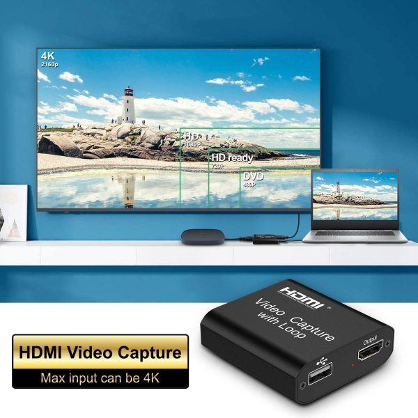 Video Capture Card 4K HDMI Video Capture Device with Loop Out Full HD 1080P Game Capture Video Recorder for Live Streaming Broadcasting or Video Conference X1 4