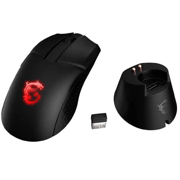 MSI Clutch GM41 Lightweight Wireless Gaming Mouse Charging Dock 20000 DPI 60M Omron Switches Fast Charging 80Hr Battery RGB Mystic Light 6 Programmable Buttons PC Mac 4 1