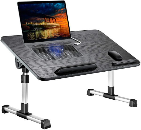 Laptop Desk for BedLEEHEE Adjustable Lap Bed Tray Folding Table Lap Stand with Internal USB Cooling Fan Standing Desk for Home Office Working Gaming Writing Fits for 17 Laptop or Smaller Black 0