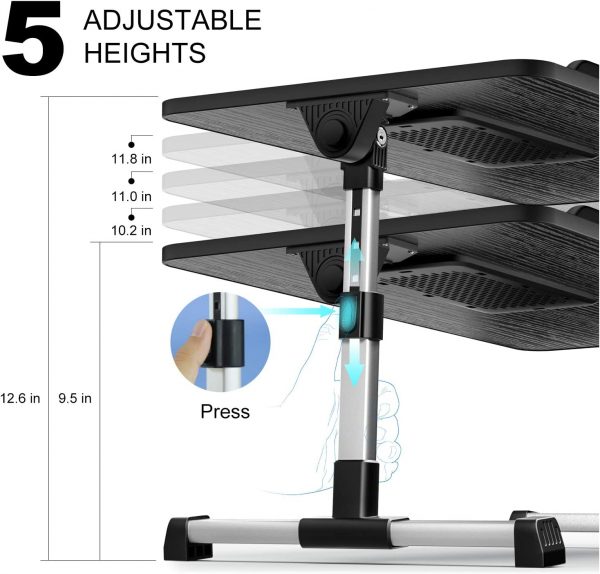 Laptop Desk for BedLEEHEE Adjustable Lap Bed Tray Folding Table Lap Stand with Internal USB Cooling Fan Standing Desk for Home Office Working Gaming Writing Fits for 17 Laptop or Smaller Black 2