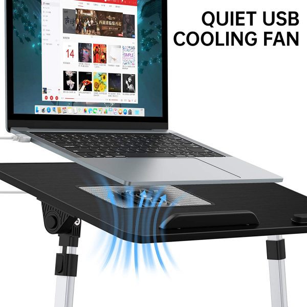 Laptop Desk for BedLEEHEE Adjustable Lap Bed Tray Folding Table Lap Stand with Internal USB Cooling Fan Standing Desk for Home Office Working Gaming Writing Fits for 17 Laptop or Smaller Black 3