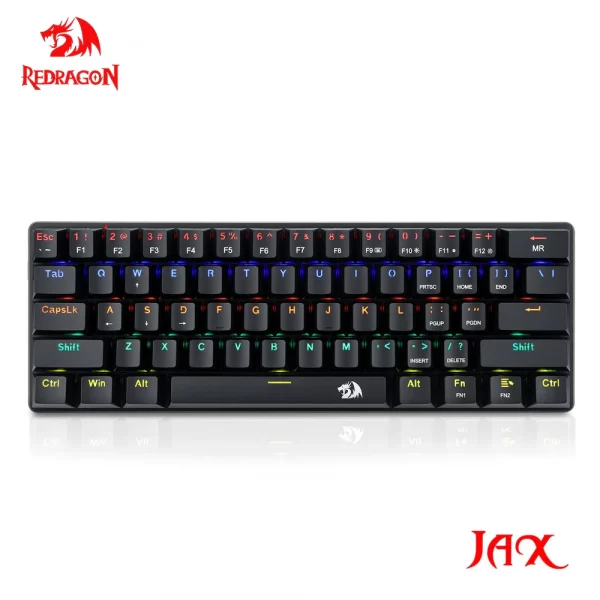 Redragon Jax K613 Rainbow USB Mechanical Gaming Keyboard Blue Switch 61 Keys Wired detachable cableportable for travel 0
