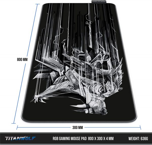 TITANWOLF XXL RGB Gaming Mouse Mat Pad 800x300mm XXXL Extended Large LED Mousepad 11 Multi colors and effect modes Non Slip Rubber Base Computer Keyboard Mice Mat for Macbook PC Wolf 1