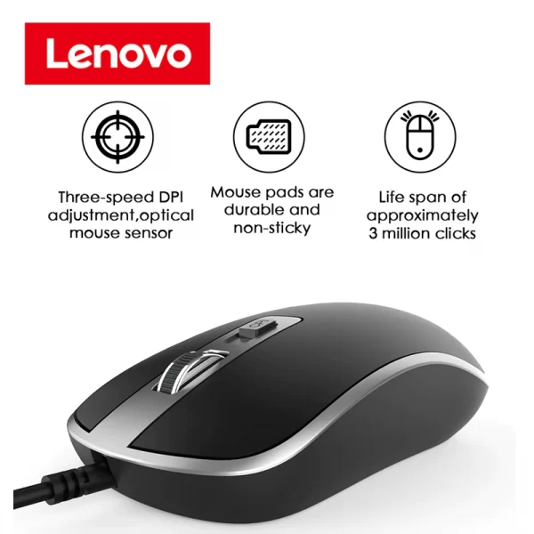 Lenovo M104 wired mouse 800 1600DPI adjustable non slip rubber design notebook computer business mouse work office 2