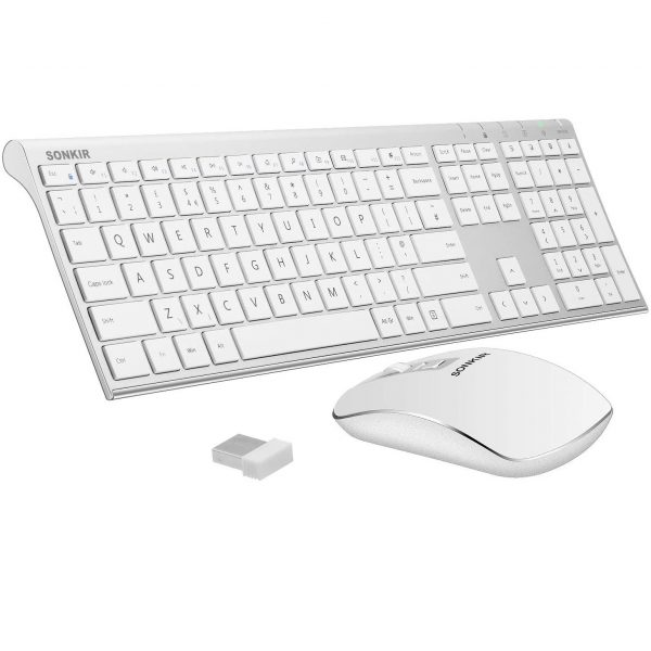Kolaura Ultra Thin Rechargeable Wireless Keyboard and Mouse White 1