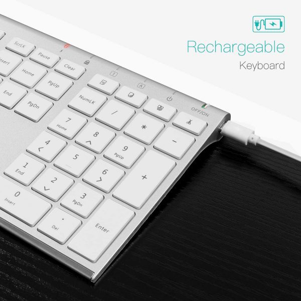 Kolaura Ultra Thin Rechargeable Wireless Keyboard and Mouse White 6