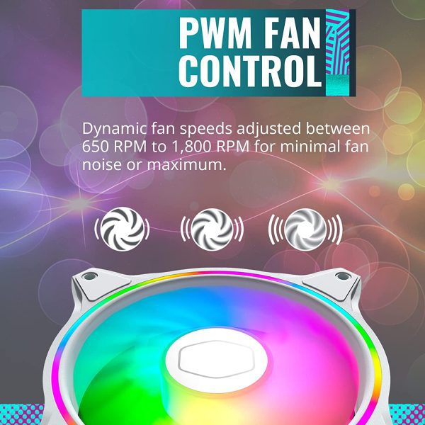 Cooler Master MasterFan MF120 Halo White Edition Duo Ring ARGB 3 Pin Lighting Fan 24 Independently LEDS PWM Static Pressure Fan Absorbing Pads for Computer Case Liquid 4