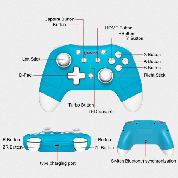 Redragon Pluto G815 Support Bluetooth Wireless Gamepadandroid PC Game Controller 3D Joystick for Switch LitePS345Xbox one X 5