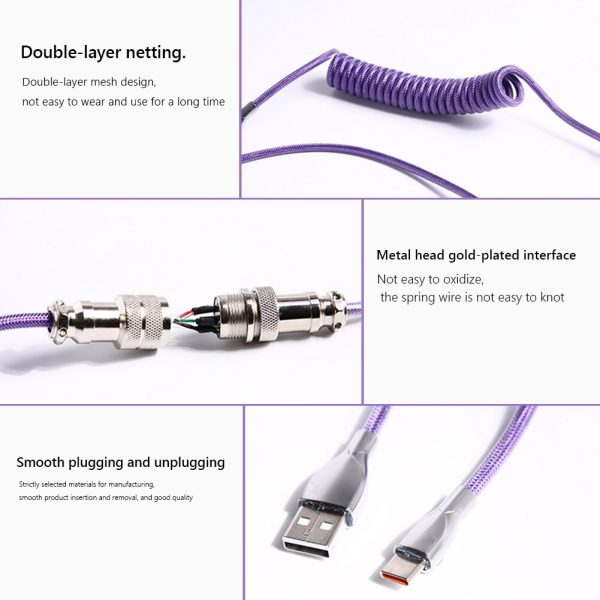 Mechanical Keyboard Aviator Coiled Cable Type C USB Aviation Connector Spring Wire Desktop Computer Charging Cord Kit Accessorie 5