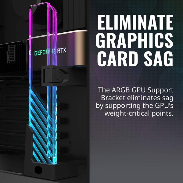 Cooler Master MasterAccessory ARGB GPU Support Bracket Edge Lit ARGB Tempered Glass Universal GPU Bracket Multiple Orientations 1 1