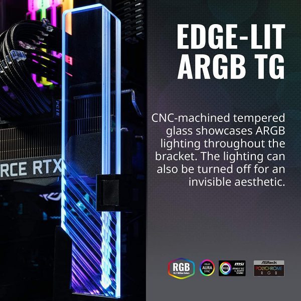 Cooler Master MasterAccessory ARGB GPU Support Bracket Edge Lit ARGB Tempered Glass Universal GPU Bracket Multiple Orientations 2 1