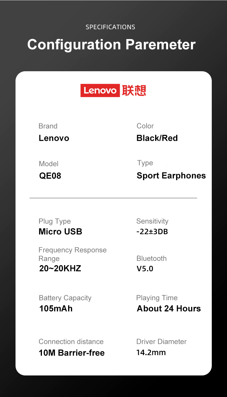 Lenovo QE08 Neckband Bluetooth Wireless Earphone