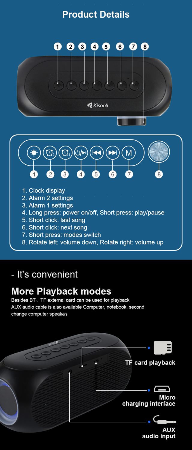Kisonli LP-2S Bluetooth Speaker Clock