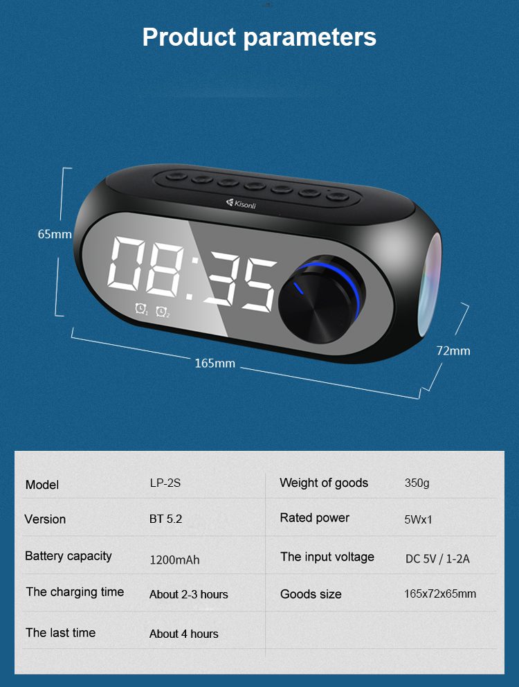 Kisonli LP-2S Bluetooth Speaker Clock