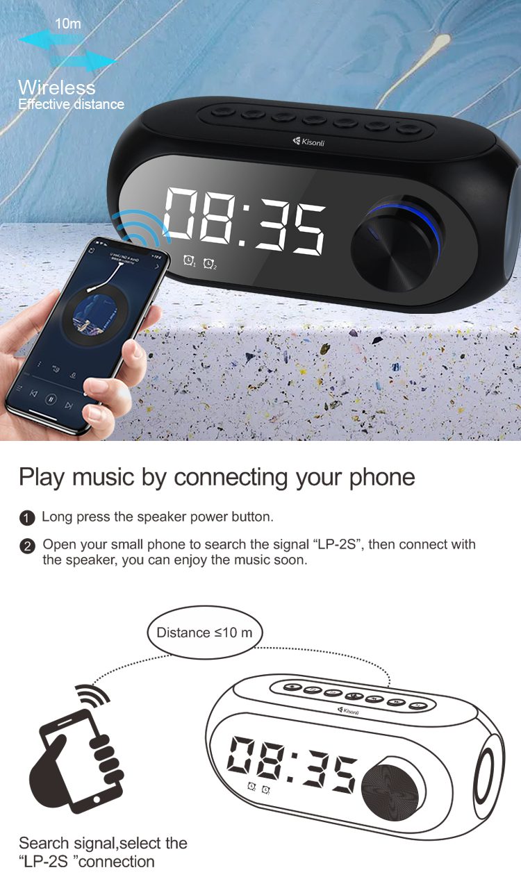 Kisonli LP-2S Bluetooth Speaker Clock