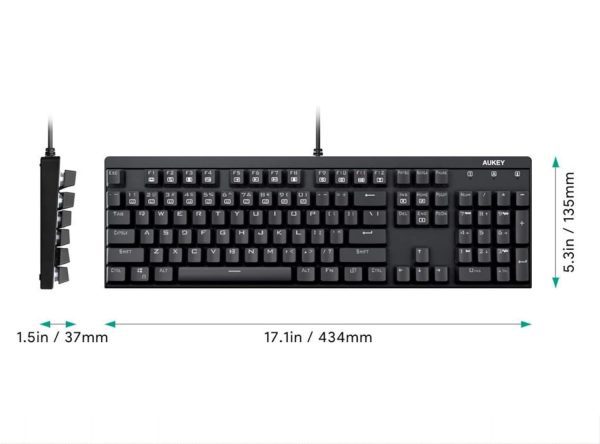 Aukey KM-G6 Gaming Keyboard Mechanical Full Size Wired USB - Rainbow 6 Color LED Backlit - Blue Switch - Full N-Key Rollover Durable & Water-Resistant For PC  Black