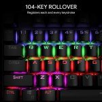 Aukey KM-G6 Gaming Keyboard Mechanical Full Size Wired USB - Rainbow 6 Color LED Backlit - Blue Switch - Full N-Key Rollover Durable & Water-Resistant For PC Black