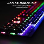 Aukey KM-G6 Gaming Keyboard Mechanical Full Size Wired USB - Rainbow 6 Color LED Backlit - Blue Switch - Full N-Key Rollover Durable & Water-Resistant For PC Black