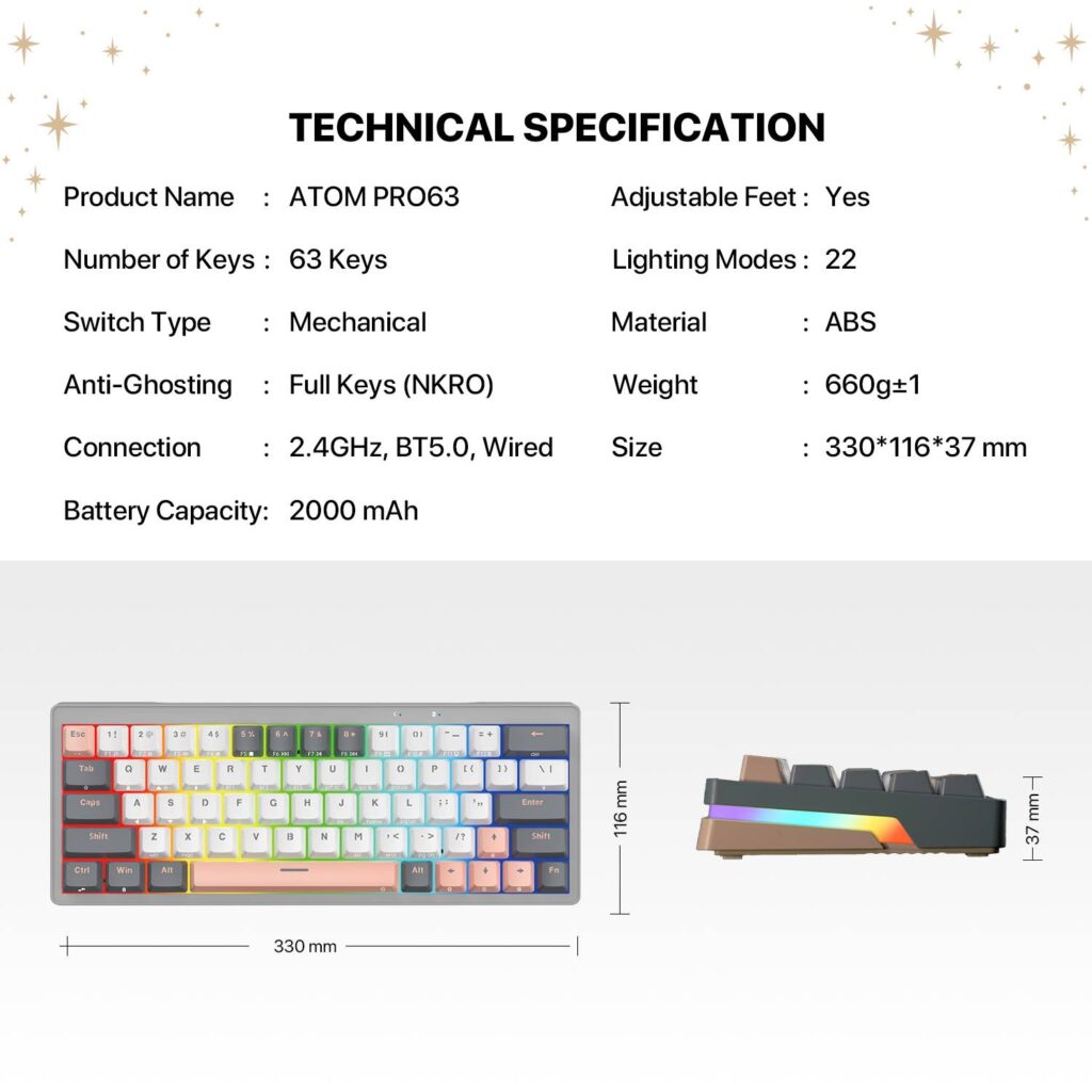 FANTECH ATOM PRO63 MK912 60% Keyboard Gaming Mechanical