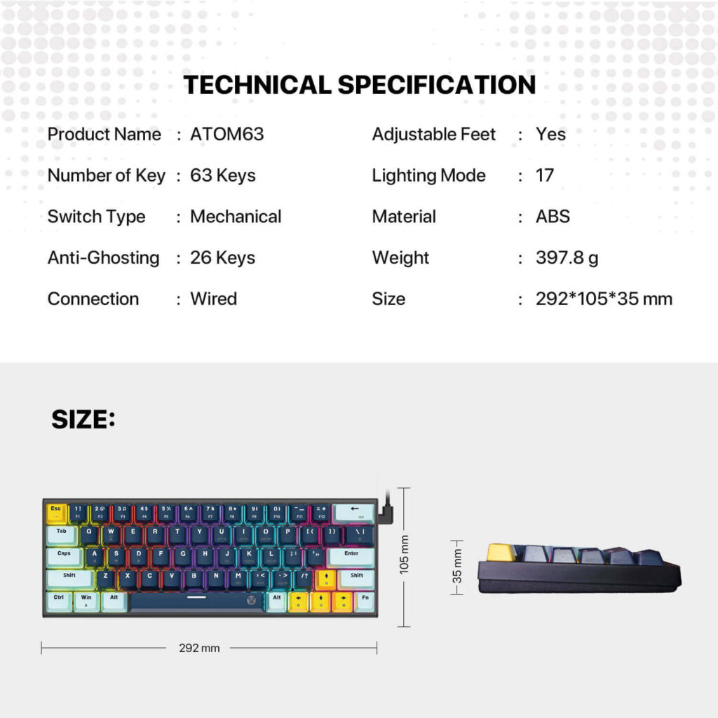 FANTECH ATOM63 MK874V2 60% Keyboard