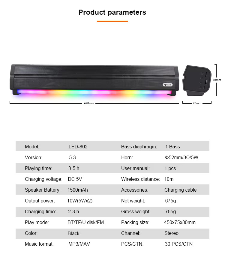 Kisonli LED-802 Bluetooth Soundbar Speaker