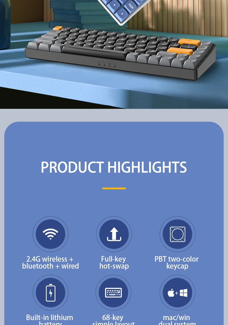 AIGO A68 Tri-mode Gaming Mechanical Keyboard