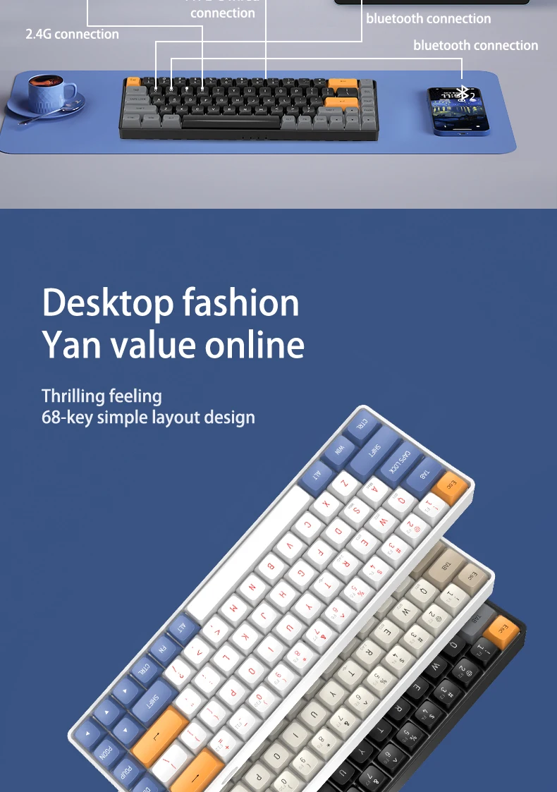 AIGO A68 Tri-mode Gaming Mechanical Keyboard