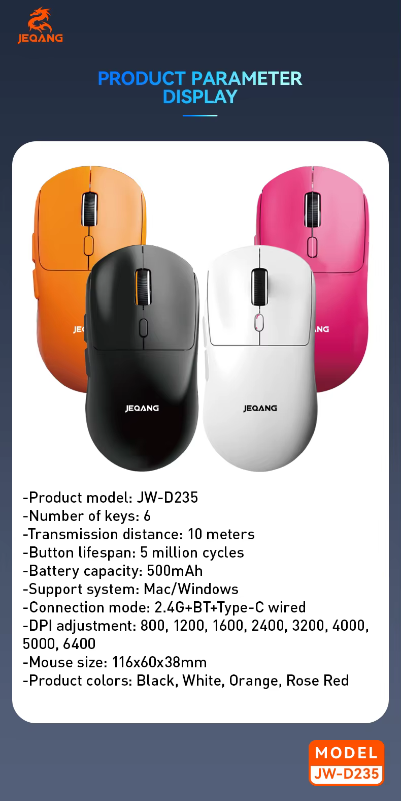 JEQANG JW-D235 Tri-Mode Gaming Mouse