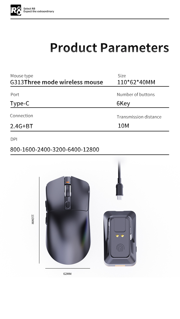 R8 G313 Tri-Mode Gaming Mouse