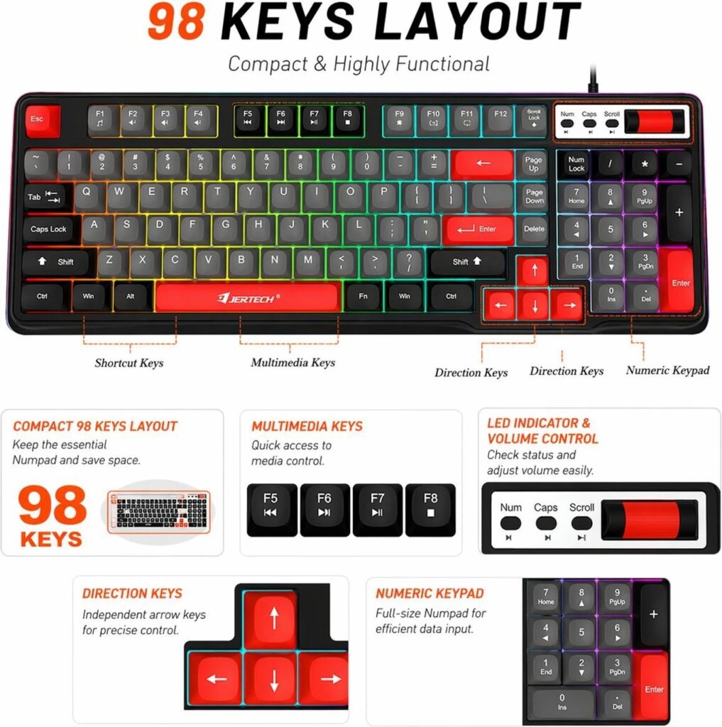 Jertech DK-700 RGB Multimedia Keyboard AR ENG key