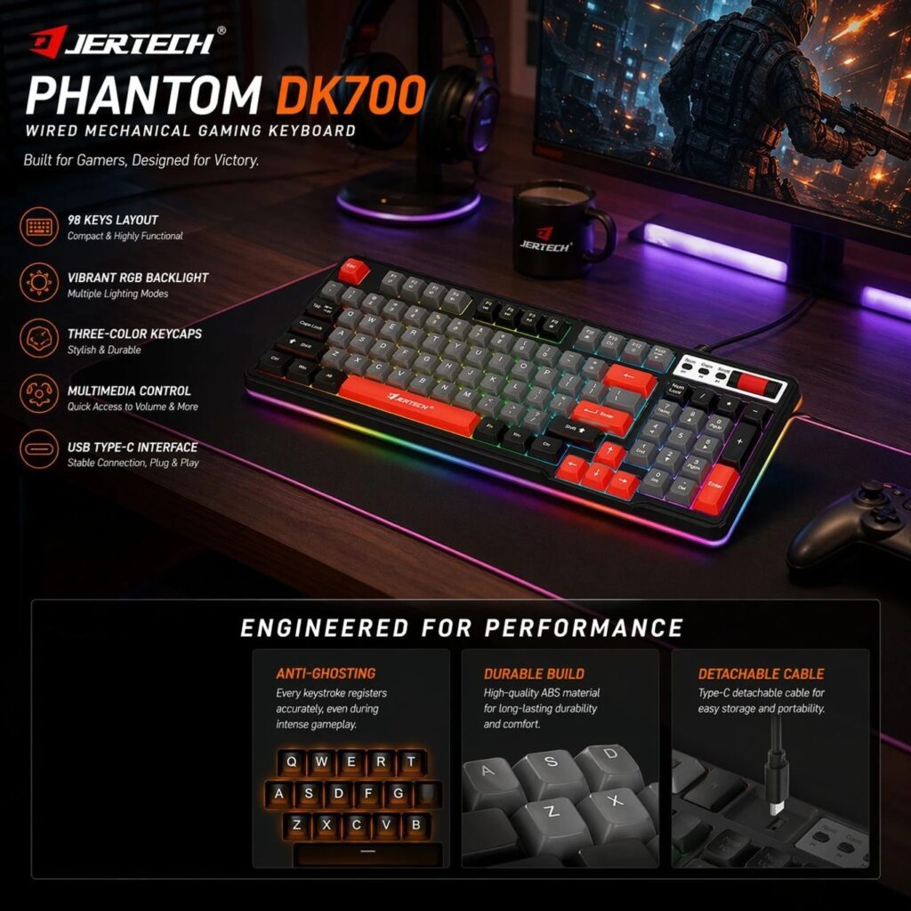 Jertech DK-700 RGB Multimedia Keyboard AR ENG key